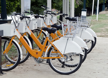 Bicycles rental service for short trips in town.の写真素材