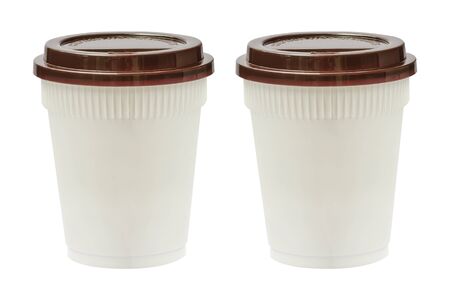 White plastic cups for hot drink,isolated on white background.の写真素材