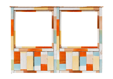 Vintage wooden window frame isolated on whiteの写真素材