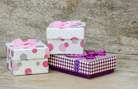 Small Gift box on wooden tableの写真素材