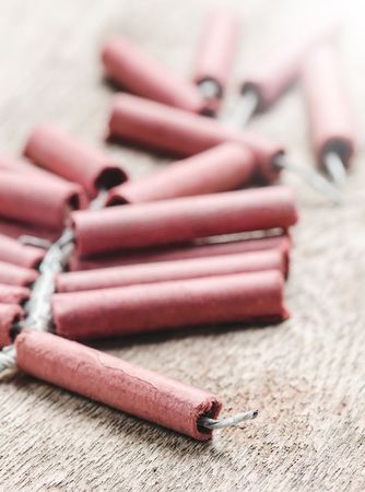 Firecrackers on wooden background.Shallow DOF.の写真素材