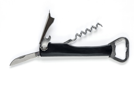 knife with corkscrew and bottle opener on a white background.