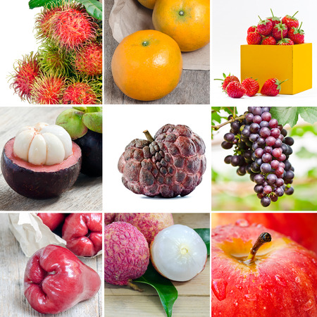 Collage of different fresh  fruits.