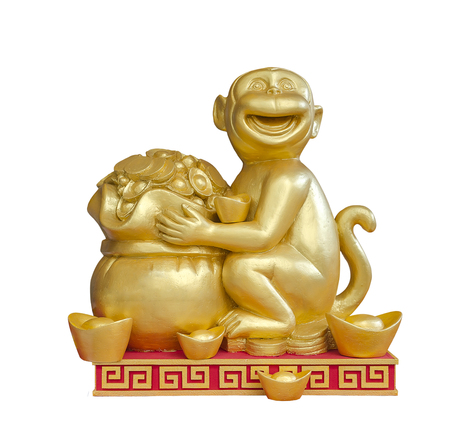 Gold monkey sculpture isolated on white background,2016 year of the monkey.の写真素材
