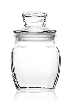 Empth glass jar with cover isolated on  white background.の写真素材