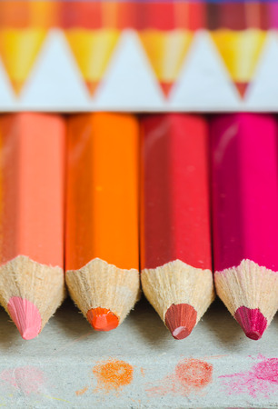 colored pencils in the box,close up view,soft focus.の写真素材