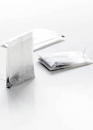 Teabags on white background.の写真素材