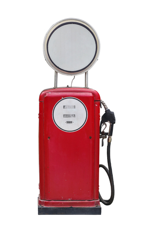 red vintage gasoline pump over white background,with clipping pathの写真素材