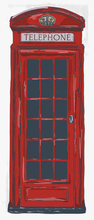 London Pay Phone Vintage Hand Drawn Vector Illustration. Famous London and British Symbol. - Vectorのイラスト素材