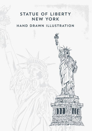 Statue of Liberty Hand Drawn Vector Illustration. New York and USA landmark. American national symbol. - Vectorのイラスト素材