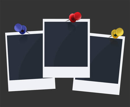 Retro Realistic Blank Instant Snapshot Photo Card Mock-Up with White Border Isolated. Photo Frame. Template Photo Design, Vector Illustration - Vectorのイラスト素材