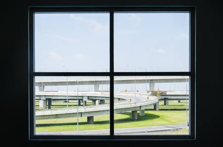 square window view the roadの写真素材