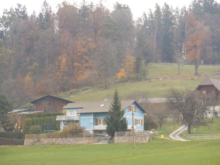 The houses on the mountain of Styria, Austriaの写真素材