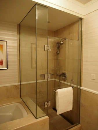 glass enclosed shower stall in bathroomのeditorial素材