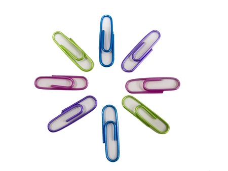 Group of photo realistic colorful paper clips in star pattern の写真素材