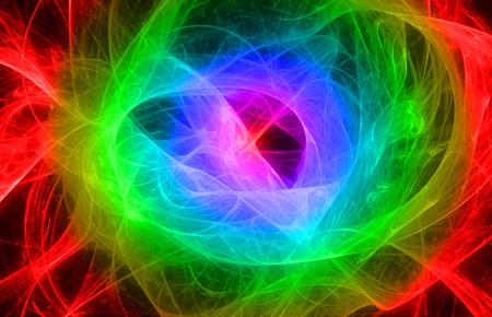 Blast of neon colors on black background.の写真素材