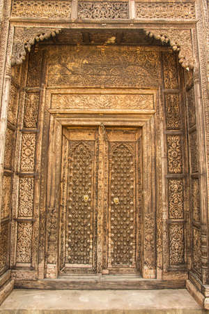 old carved wooden doors の写真素材
