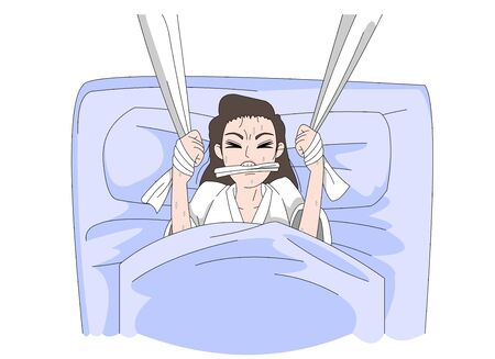 Feeling the pain of giving birth Maternal illustration.のイラスト素材