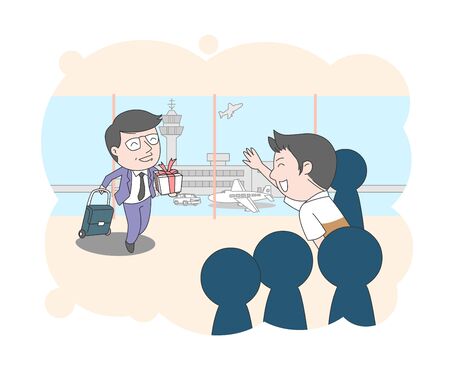 business trip with return home giftのイラスト素材