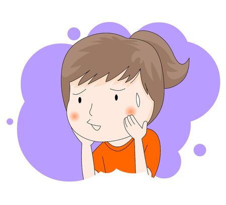a girl who is worried and afraid Face illustration.のイラスト素材