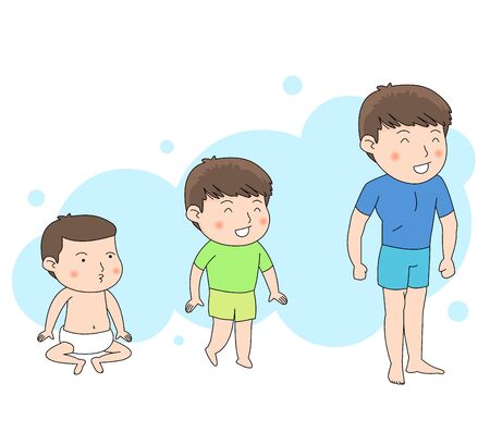 Illustration of a man changing from baby to infant to young man.のイラスト素材