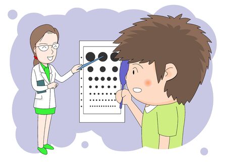 With a nurse who measures vision Male student illustration.のイラスト素材