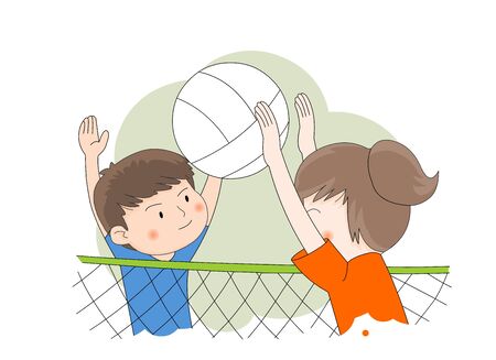 Playing volleyball Boys and girls illustration.のイラスト素材