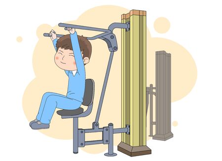 Use fitness equipment Illustration of a man exercising.のイラスト素材