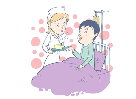 Illustration of a nurse giving medicine to a patient.のイラスト素材