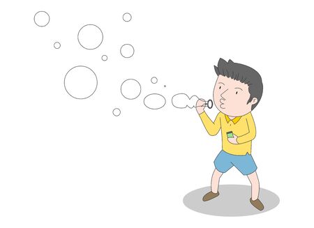 Illustration of a boy playing with soap bubbles.のイラスト素材