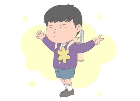 7 fingers open to show Little boy illustration.のイラスト素材