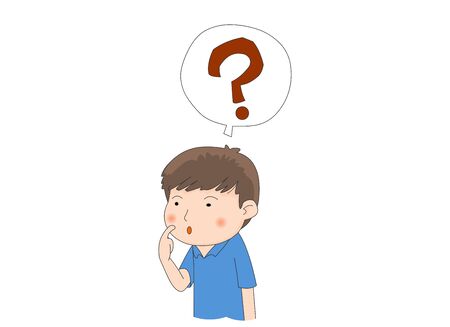 Full of big question marks and curiosity Illustration of a curious boy.のイラスト素材