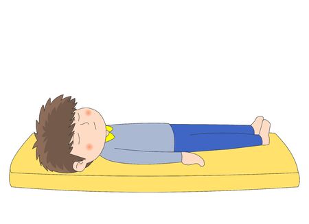 Illustration of a boy sleeping on the mattressのイラスト素材