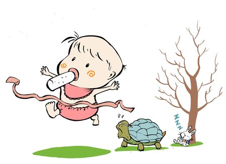 In the race of rabbits and turtles A baby illustration.のイラスト素材