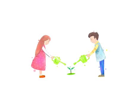 In sprout Giving water Couple illustrationの写真素材