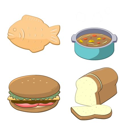 A variety of cute foods on a white backgroundのイラスト素材