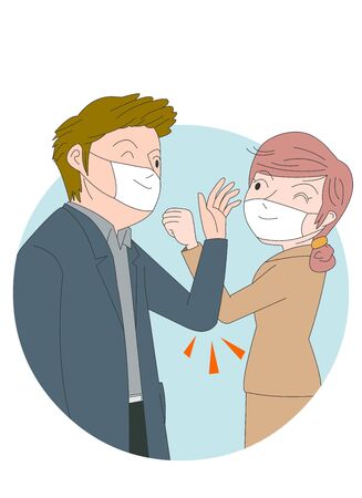 Wearing a mask to prevent the epidemic People greeting with an arm touch.のイラスト素材