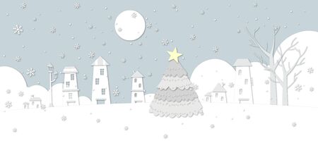 illustration of winter scenery with christmas treeのイラスト素材