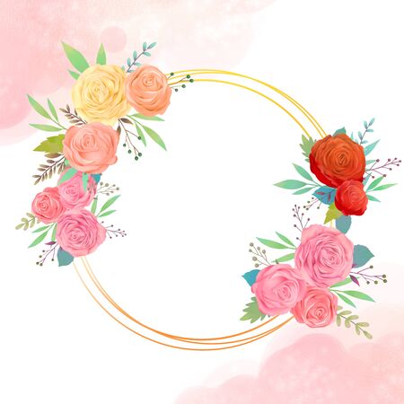 Round frame of yellow and red roses.の写真素材