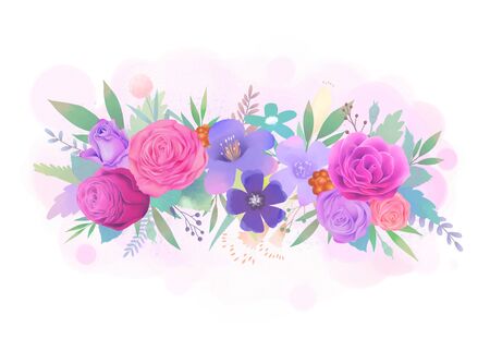 Purple and pink rose flower watercolor illustrationの写真素材