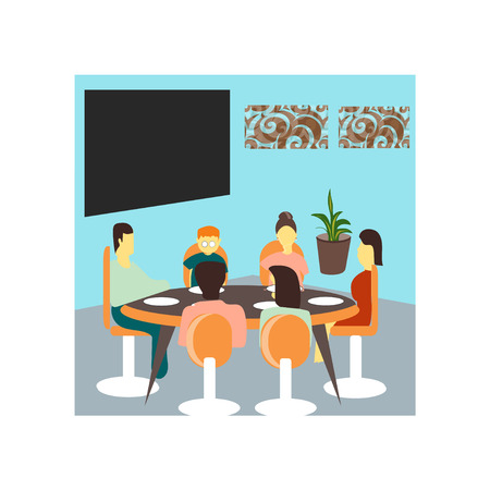 Family having lunch together vector vector isolated on white background for your web and mobile app design, Family having lunch together vector conceptのイラスト素材