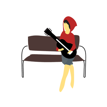 Girl playing guitar vector vector isolated on white background for your web and mobile app design, Girl playing guitar vector logo conceptのイラスト素材