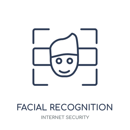 Facial recognition icon. Facial recognition linear symbol design from Internet security collection. Simple outline element vector illustration on white background.のイラスト素材