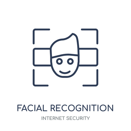 Facial recognition icon. Facial recognition linear symbol design from Internet security collection. Simple outline element vector illustration on white background.