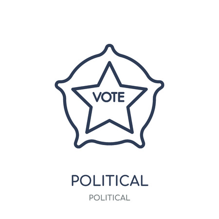 Political american elections publicity badge icon. Political american elections publicity badge linear symbol design from Political collection. Simple outline element vector illustration on white background.のイラスト素材