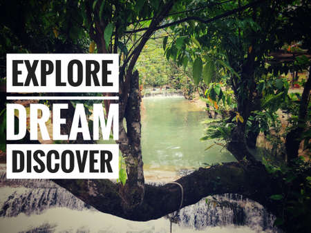 Motivational and inspirational quote - Explore, dream, discover. Vintage styled background.の写真素材