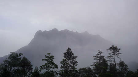 View of foggy Mountain Kinabalu located in Sabah, Malaysia.の写真素材