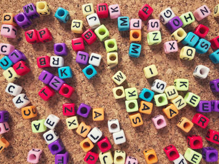 Object and background - Background of colorful toy blocks on a wooden table.の写真素材