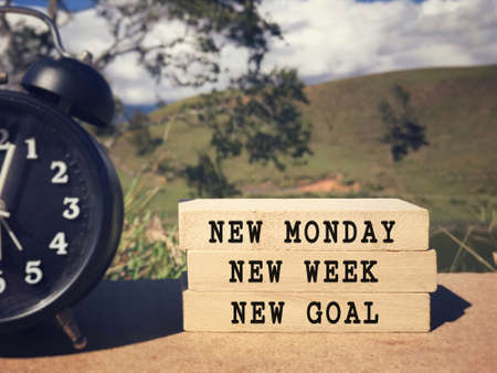 Motivational and inspirational wording - New Monday, New Week, New Goal written on wooden blocks....