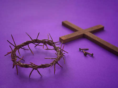 Good Friday, Palm Sunday, Ash Wednesday, Lent Season and Holy Week concept. A woven crown of thorns,...